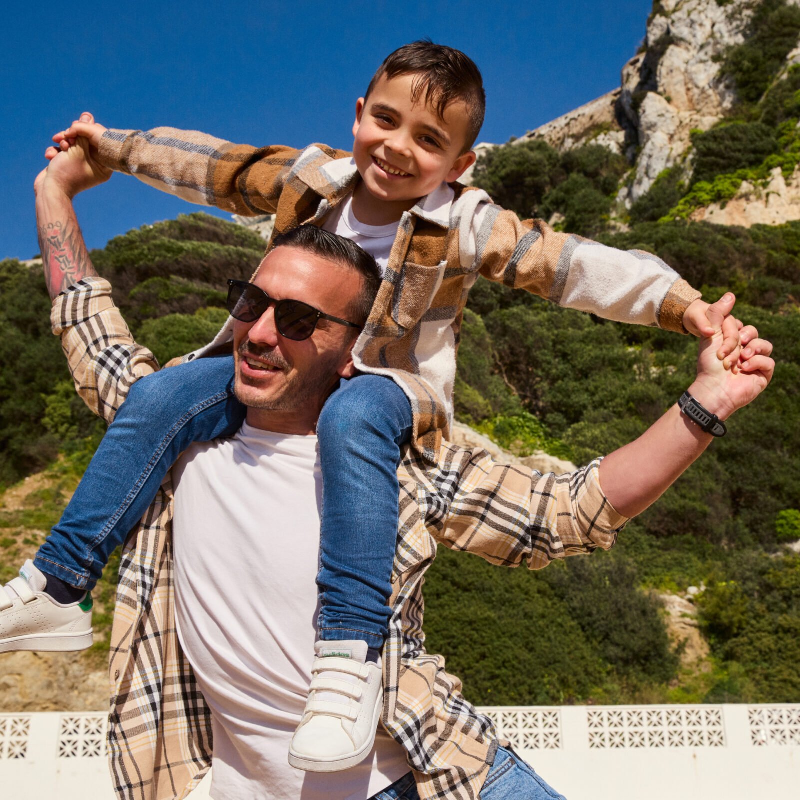 man and child outside