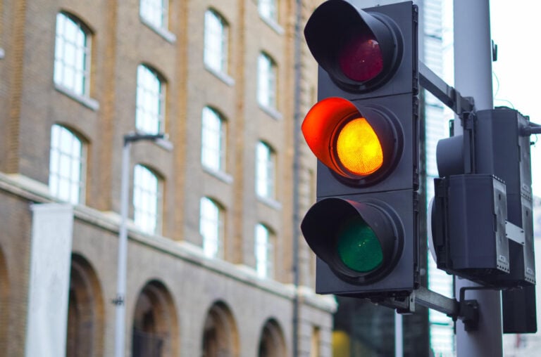 Traffic light turning amber